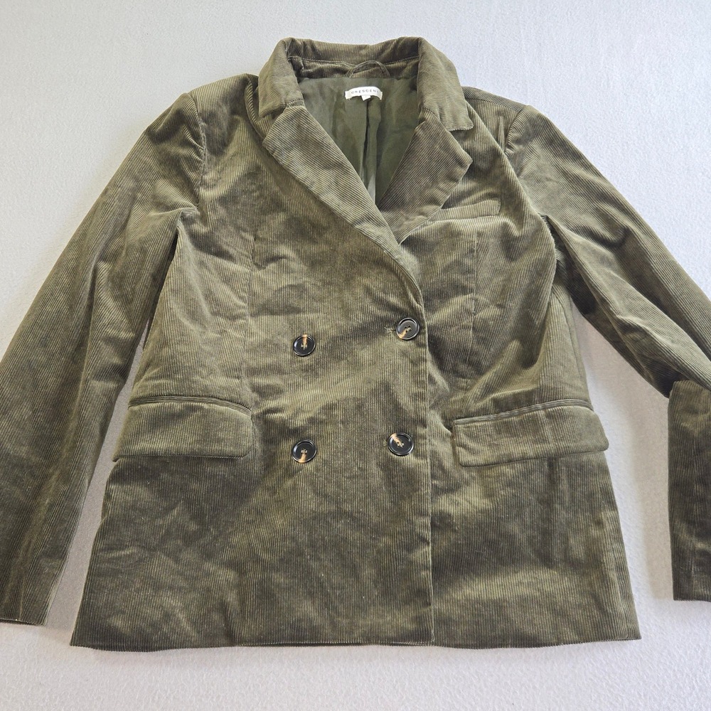 Crescent Corduroy Blazer Womens Small Olive Green Double Breasted CJ7487